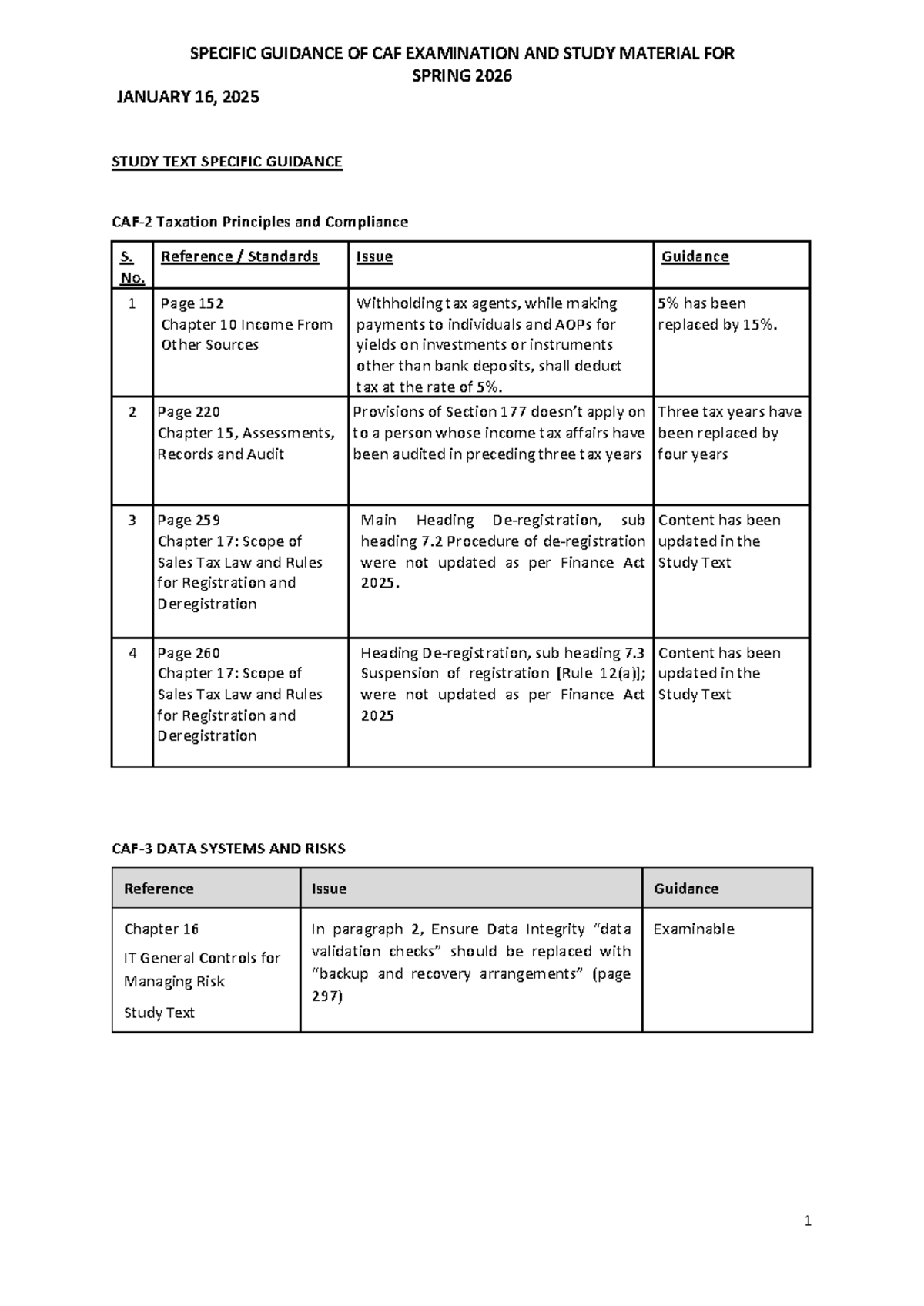 Specific Guidance for CAF Exam Study Material - Spring 2026 - Studocu
