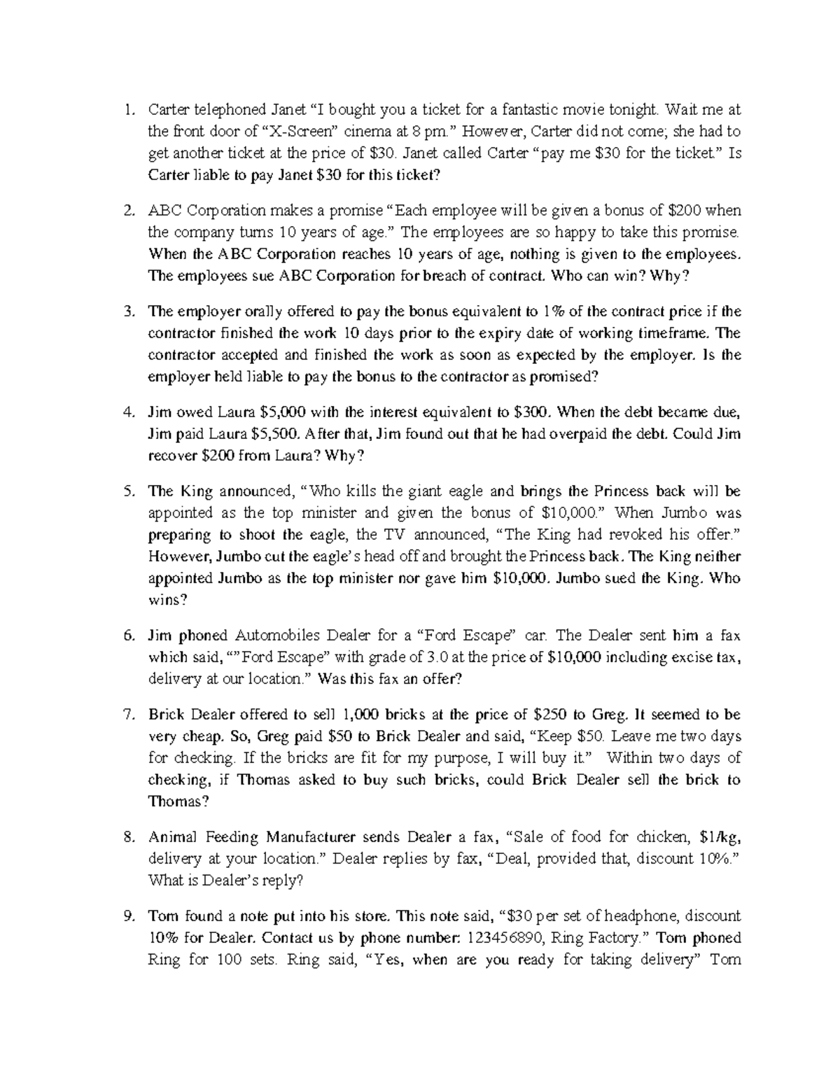 Chapter 4 Exercises - Contract Law Assignments - Studocu