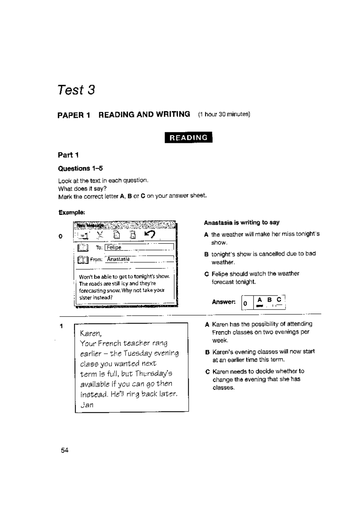Pet 8.3 practice - Test 3 PAPER 1 READING AND WRITING (1 hour 30 ...
