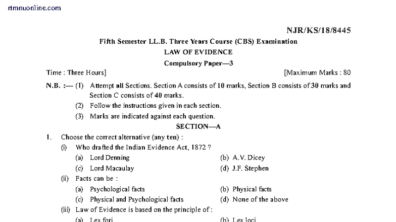 LAW OF EVIDENCE - BSA 5th Sem LL.B. Compulsory Exam Notes - Studocu