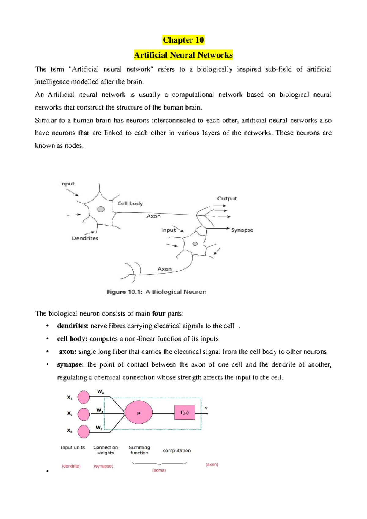 Chapter 10: Artificial Neural Networks - ML Notes M5 - Studocu