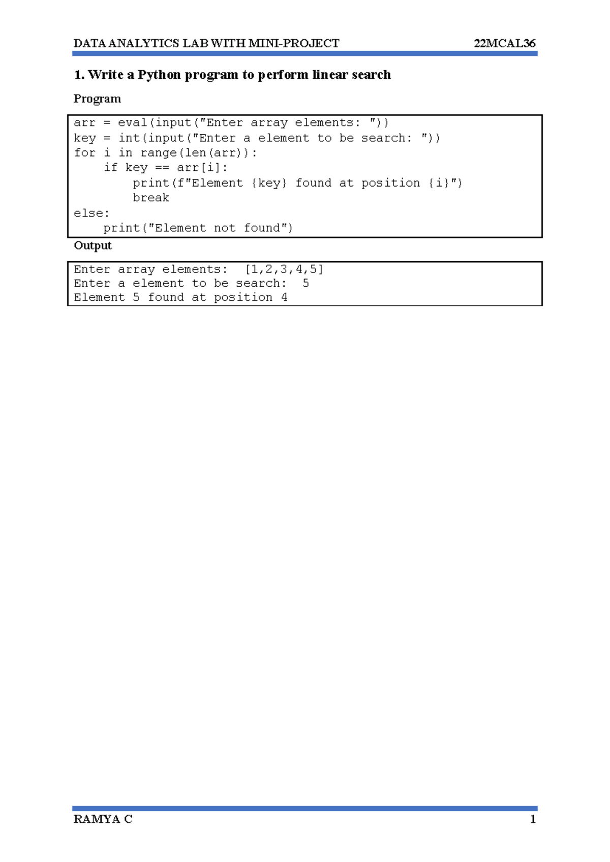 DATA ANALYTICS LAB MANUAL 22MCAL36: PYTHON PROGRAMS & EXAMPLES - Studocu