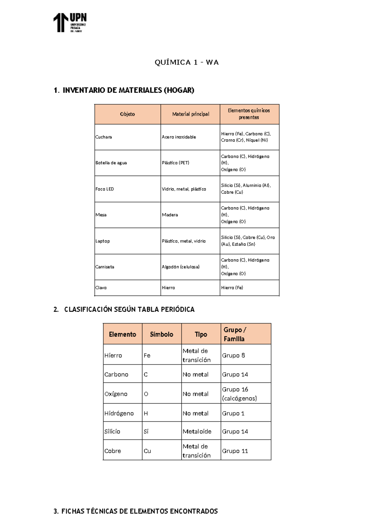 QUÍMICA 1 WA 1. INVENTARIO DE MATERIALES Y CLASIFICACIÓN QUÍMICA - Document Preview