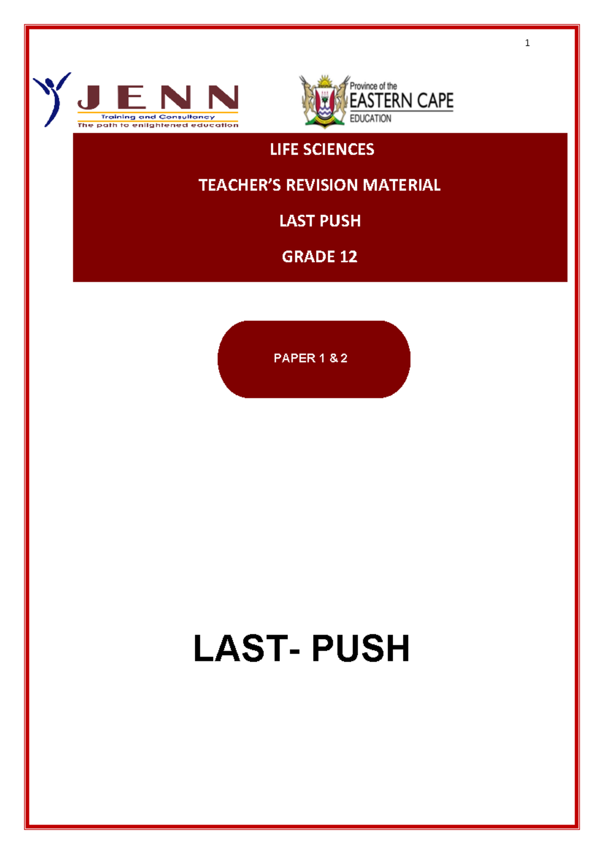 Life Sciences Revision Material: Last Push for Grade 12 Paper 1 - Studocu