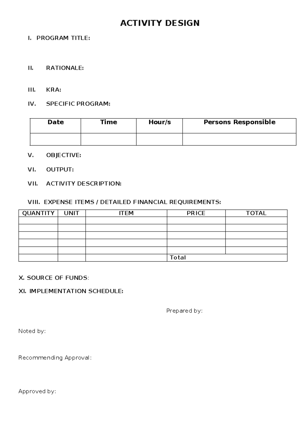 Activity Design Template for Campus Ministry Program (March 2024) - Studocu