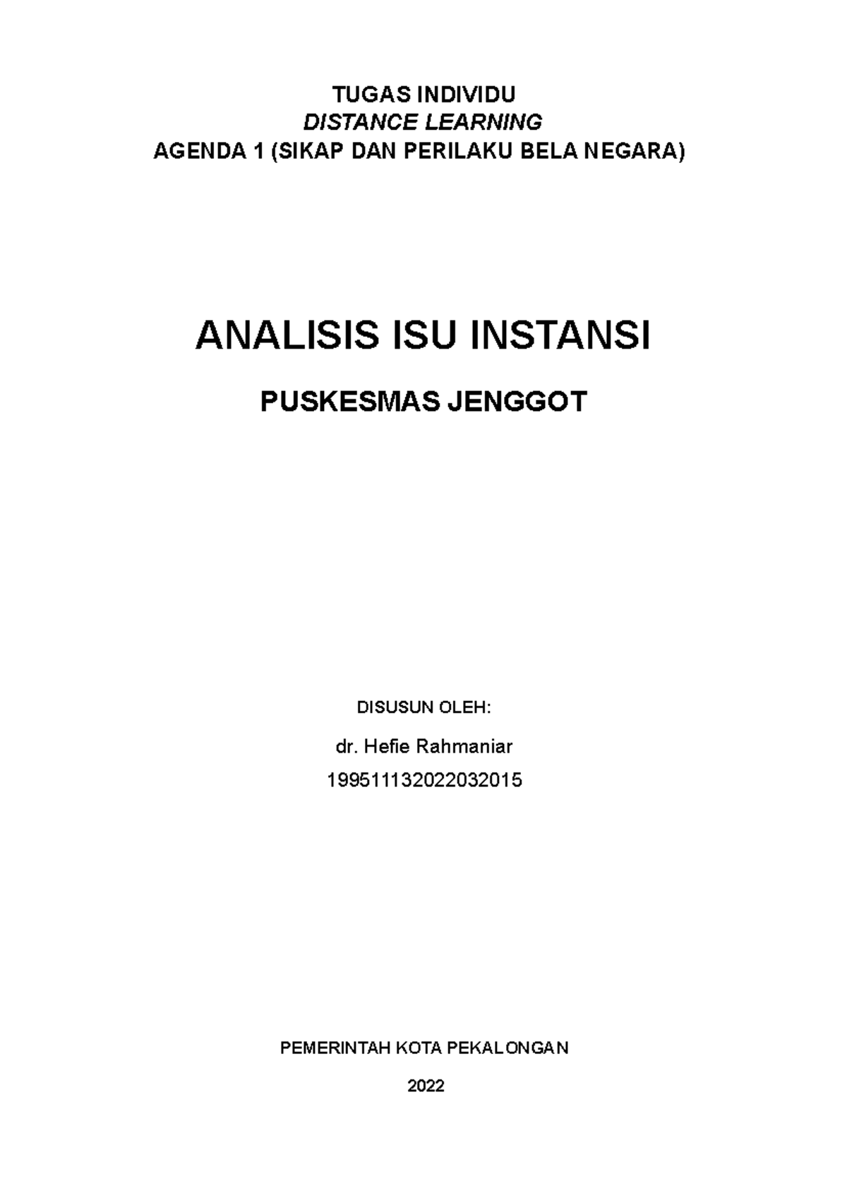 Analisis Isu Kontemporer pada Puskesmas Jenggot - Tugas Individu ISU 2022 - Document Preview