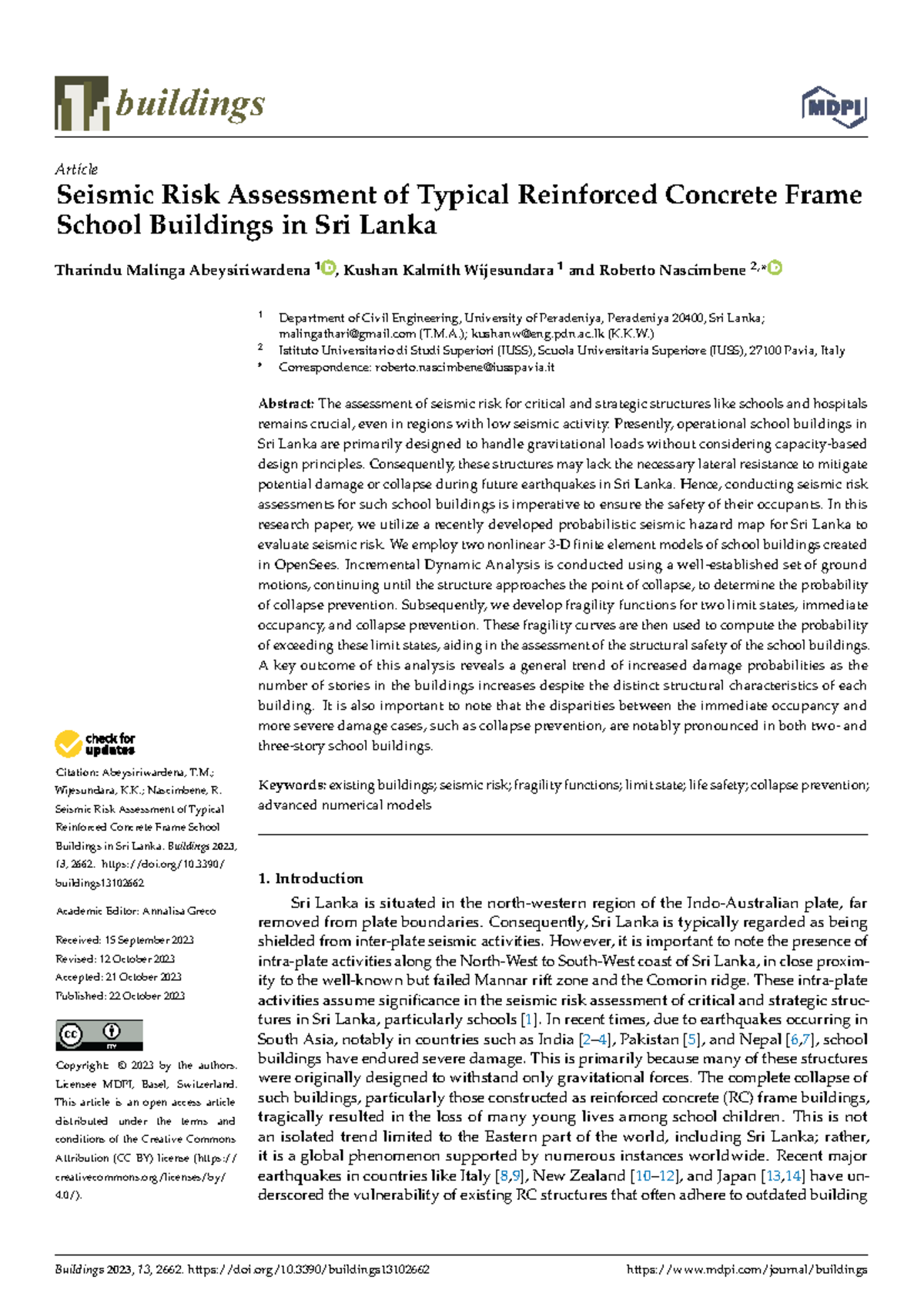 Seismic Risk Assessment of RC Frame School Buildings in Sri Lanka (CIV ...