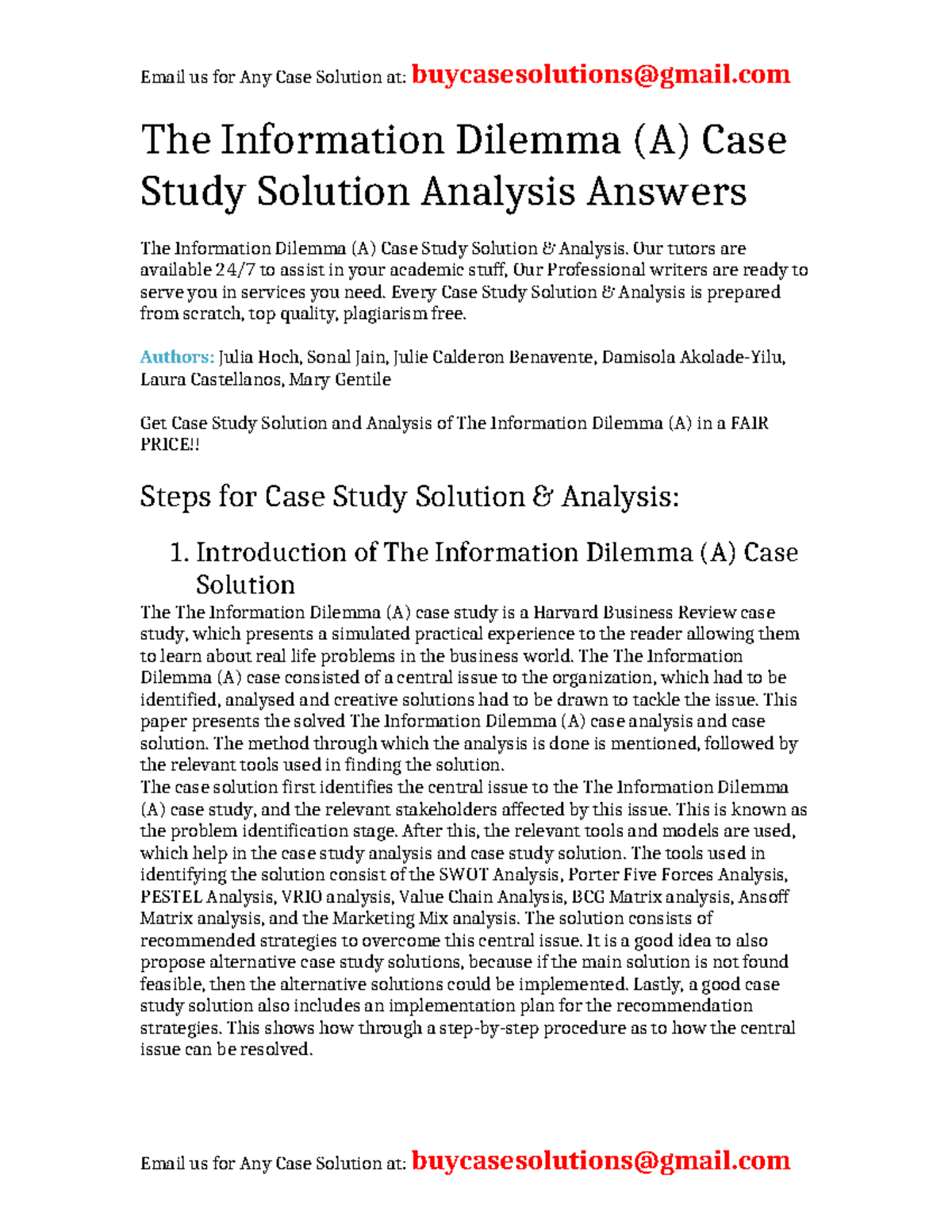 The Information Dilemma (A) Case Study Solution Analysis - Our tutors ...