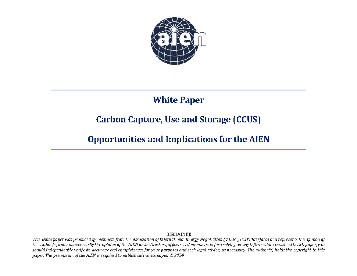 AIEN CCUS White Paper: Opportunities & Implications for 2024 - Studocu