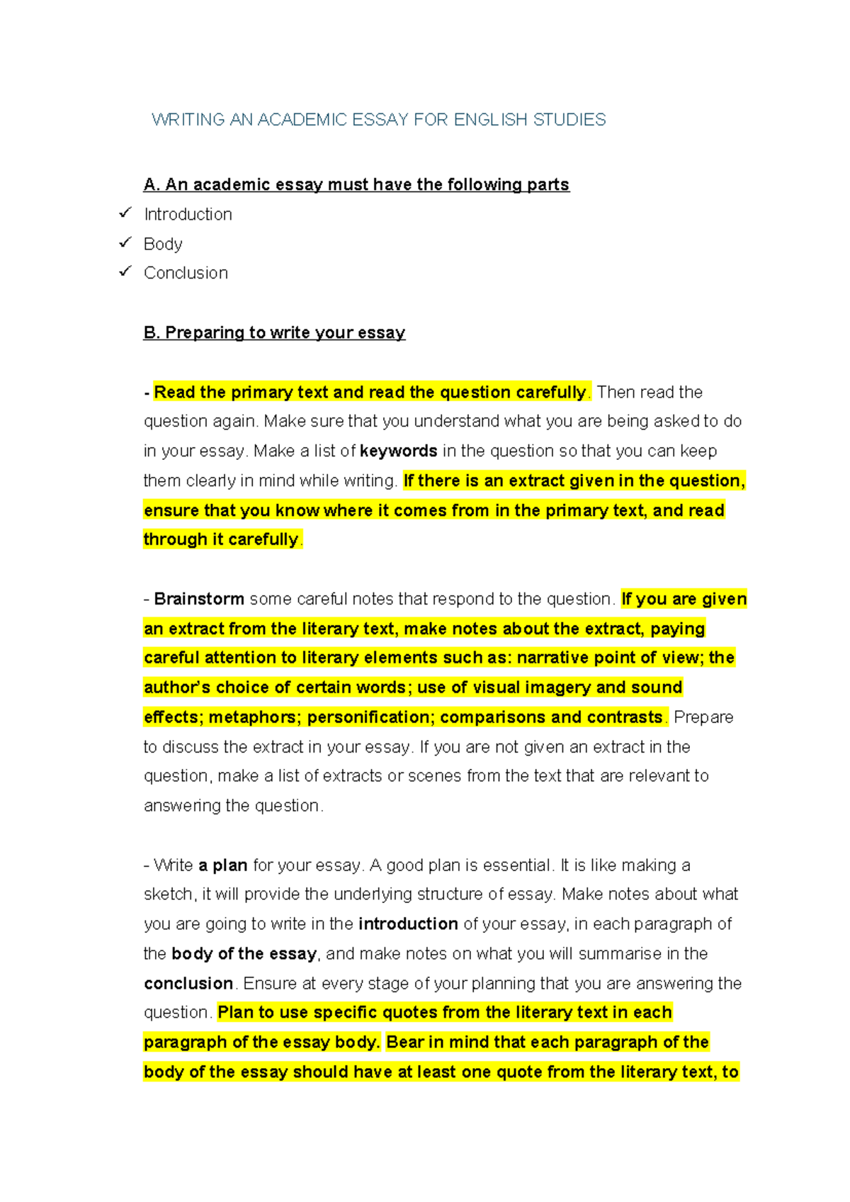 Guide to Writing an Academic Essay for English Studies 2025 - Final ...