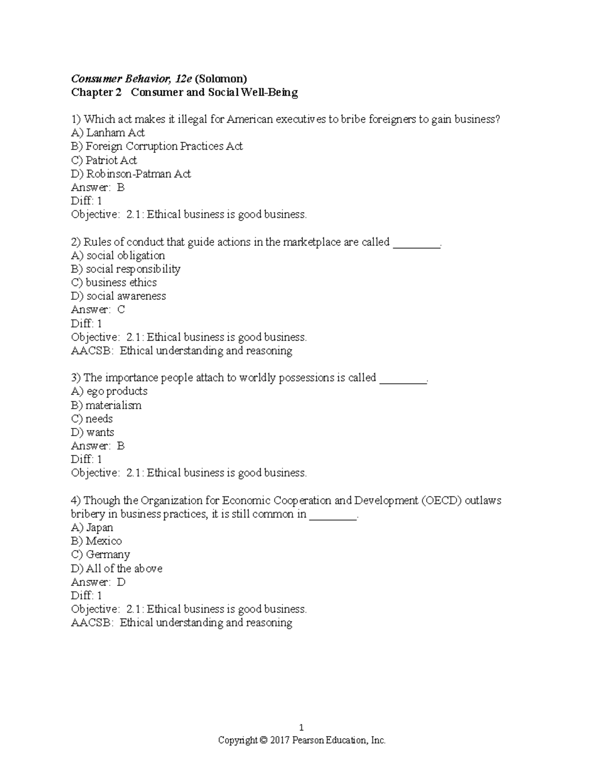 Chapter 2 - test - Consumer Behavior, 12e (Solomon) Chapter 2 Consumer ...