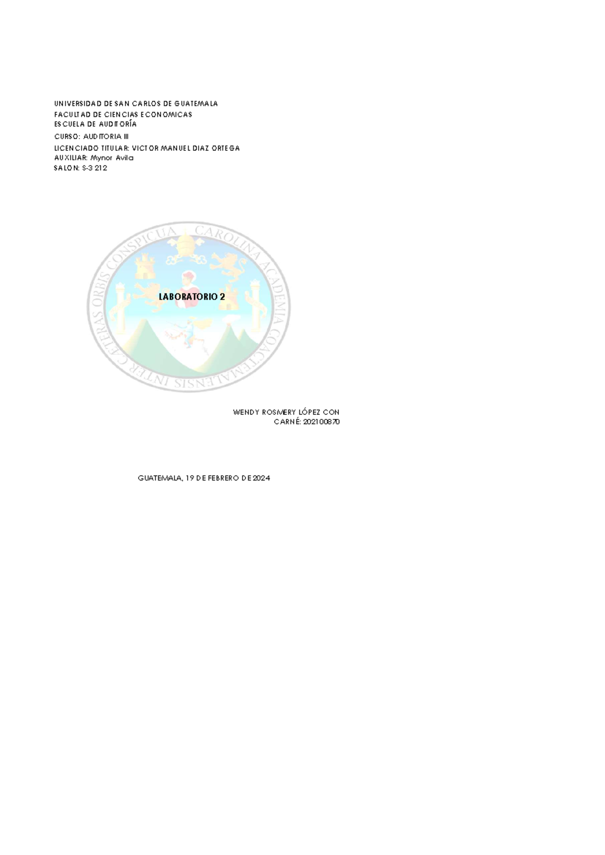 Laboratorio 2: Cuentas por Cobrar - Auditoría III - Wendy López - Document Preview