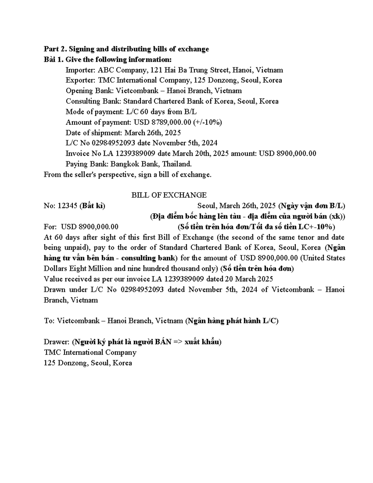 L/C Errors Correction and Bill of Exchange Examples for TTQT Course ...