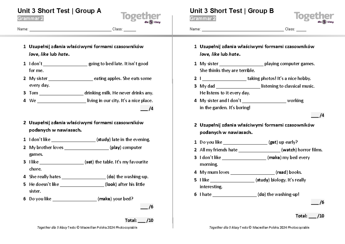 778922300 U3 Grammar 2 Short Test for Class 5 (Groups A&B) - Studocu