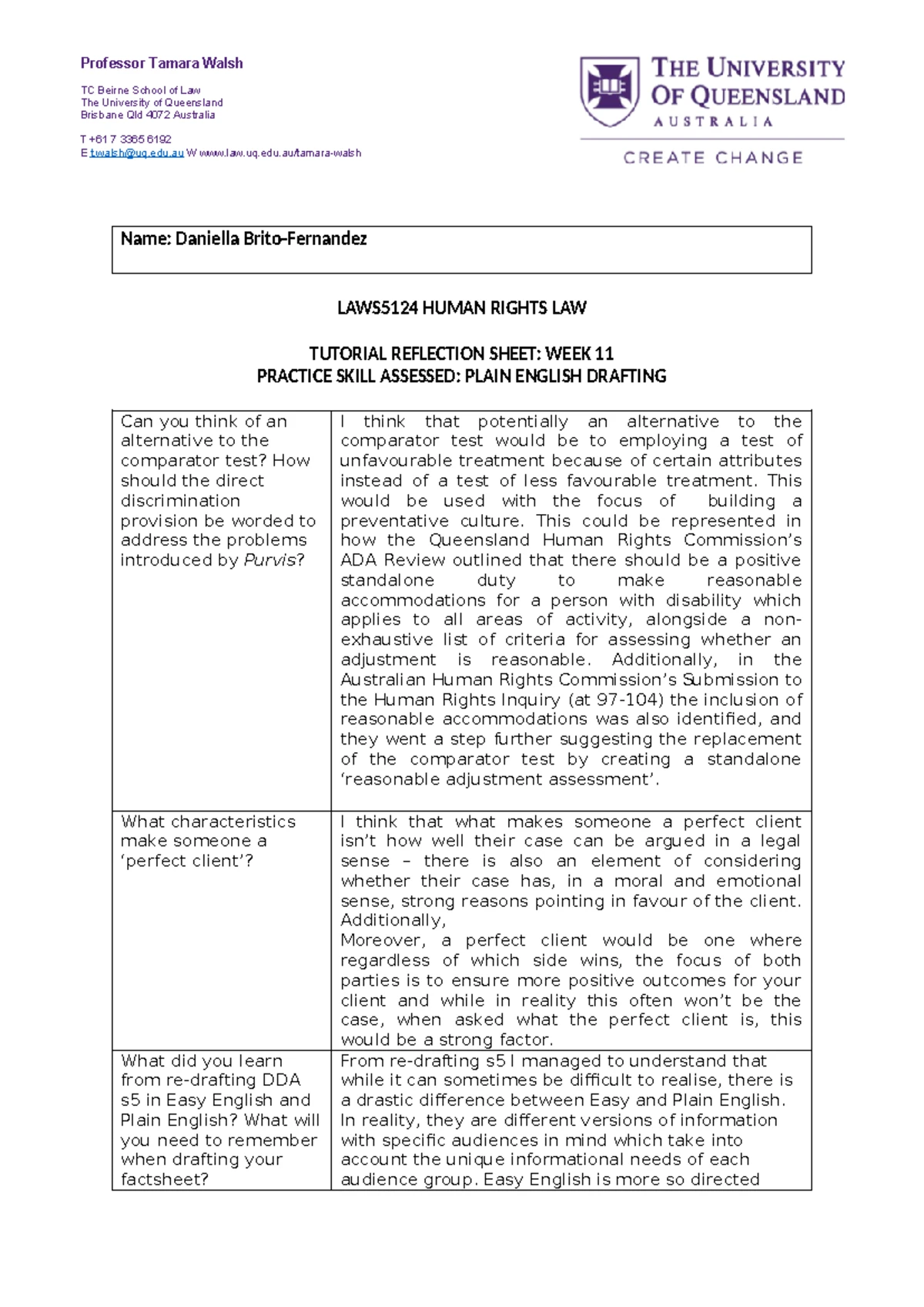 LAWS5124 Human Rights Law Tutorial Reflection Sheet: Week 3 Analysis ...