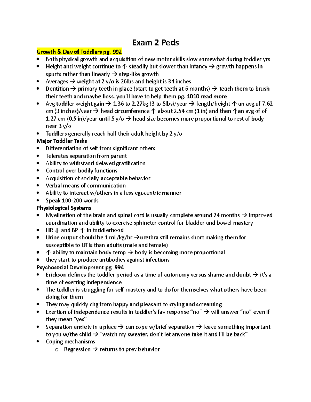 Exam 2 Pediatrics - Exam 2 Peds Growth Dev of Toddlers pg. 992 Both ...