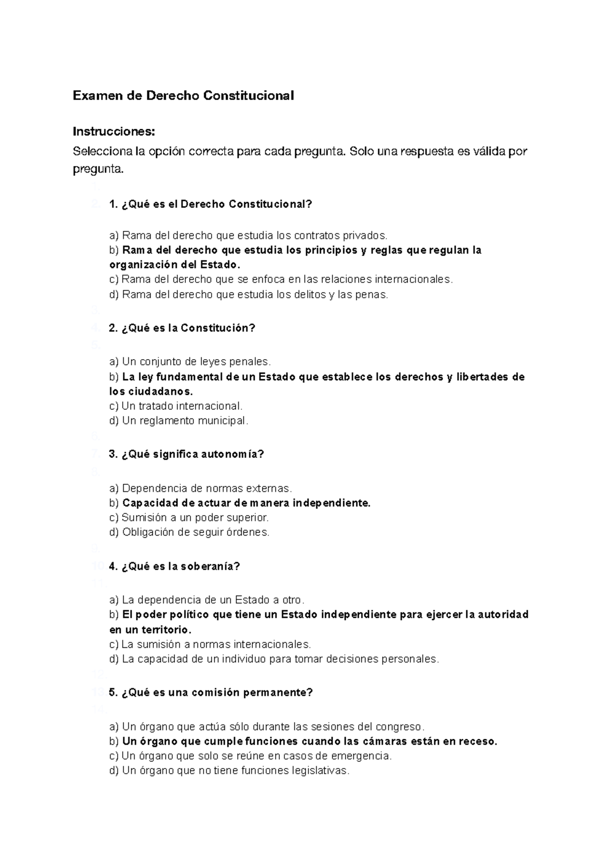 Preguntas de Examen de Derecho Constitucional (DC 101) - Studocu