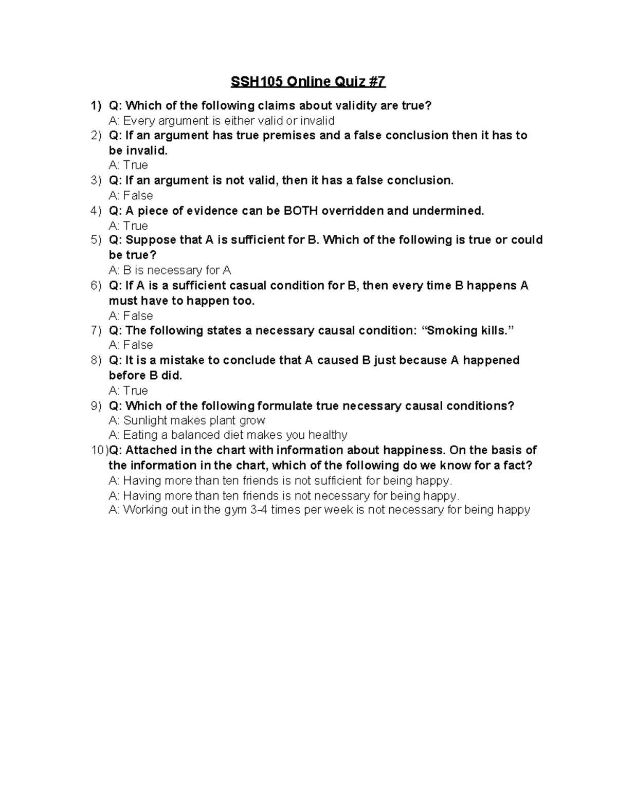 Quiz 1 - SSH 105: Critical Thinking Assessment Questions - Studocu