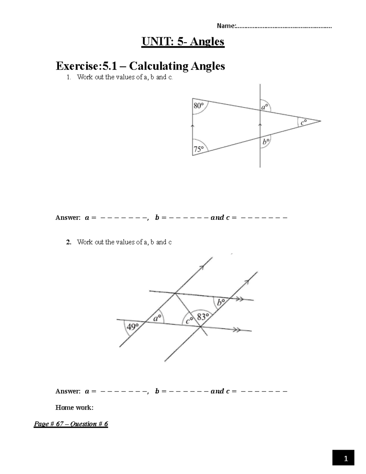 Grade 8 - Chapter 5 - Angles Exercises Solutions and Homework - Studocu