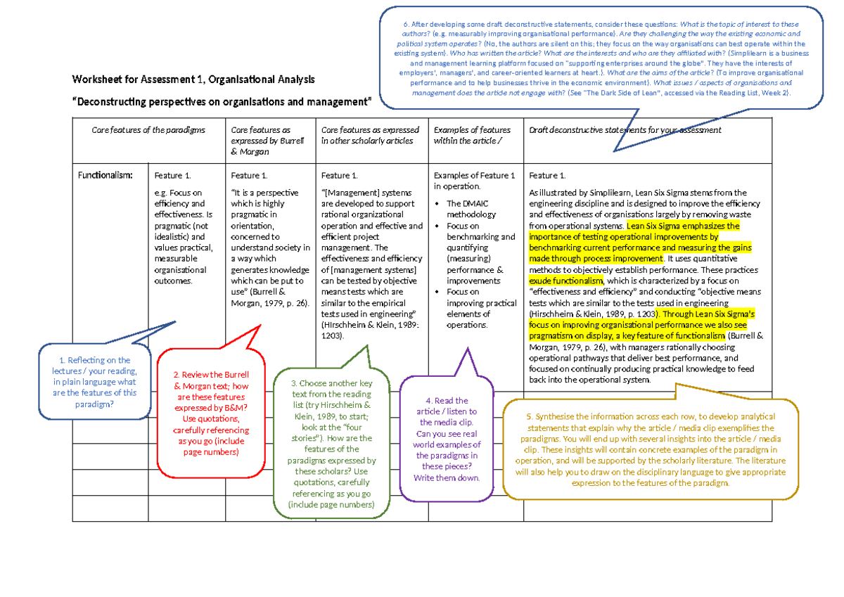 Worksheet for Assessment 1 - Organisational Analysis - blank ...