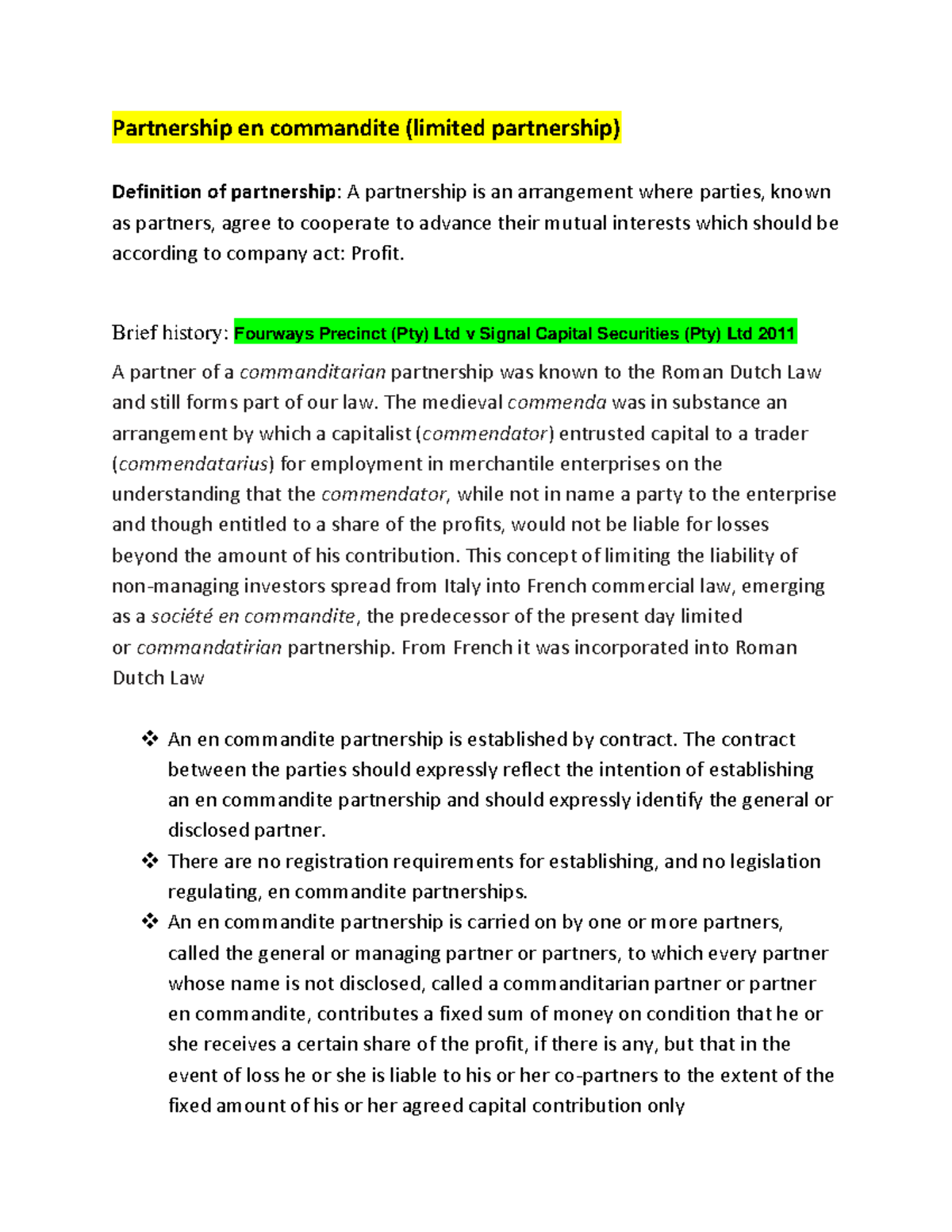 Partnership en Commandite Overview and Key Characteristics - Studocu