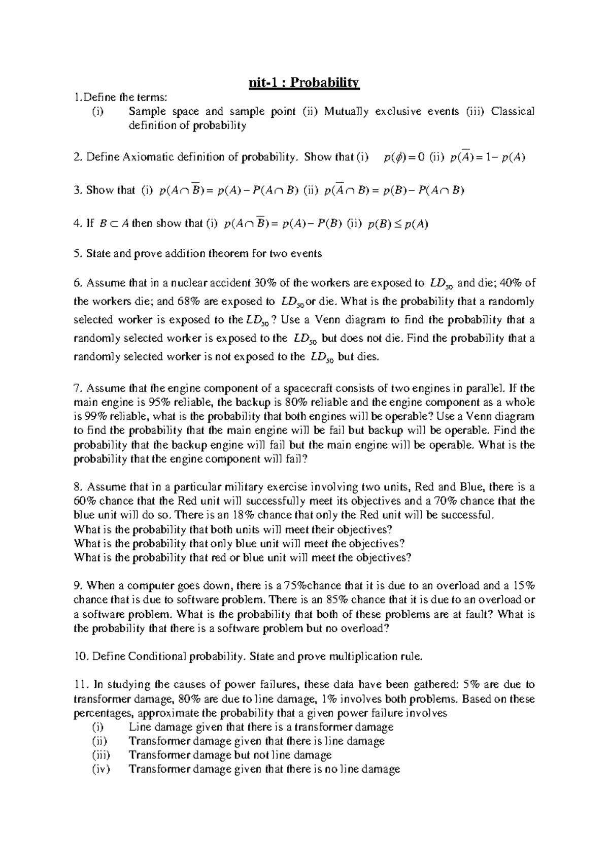 Probability Questions and Concepts for PS-Unit-1 Study Guide - Studocu