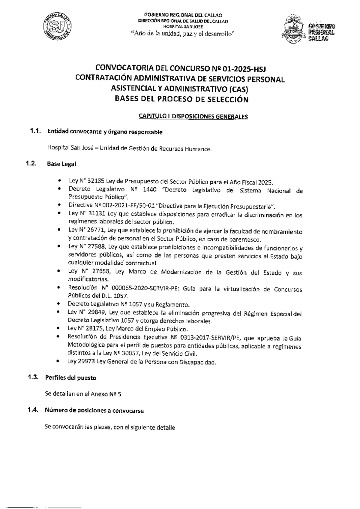 Bases del Proceso de Selección para CAS 01 - 2025 (Convocatoria) - Studocu