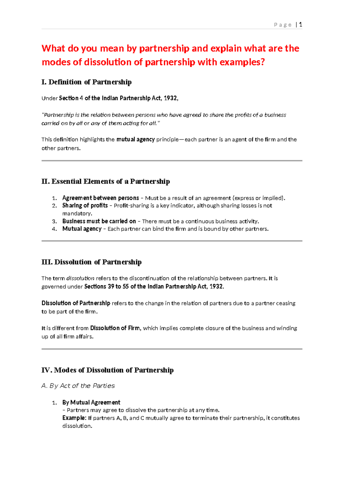 Contract Notes - LLB 2nd Sem: Understanding Partnership, Indemnity, and ...