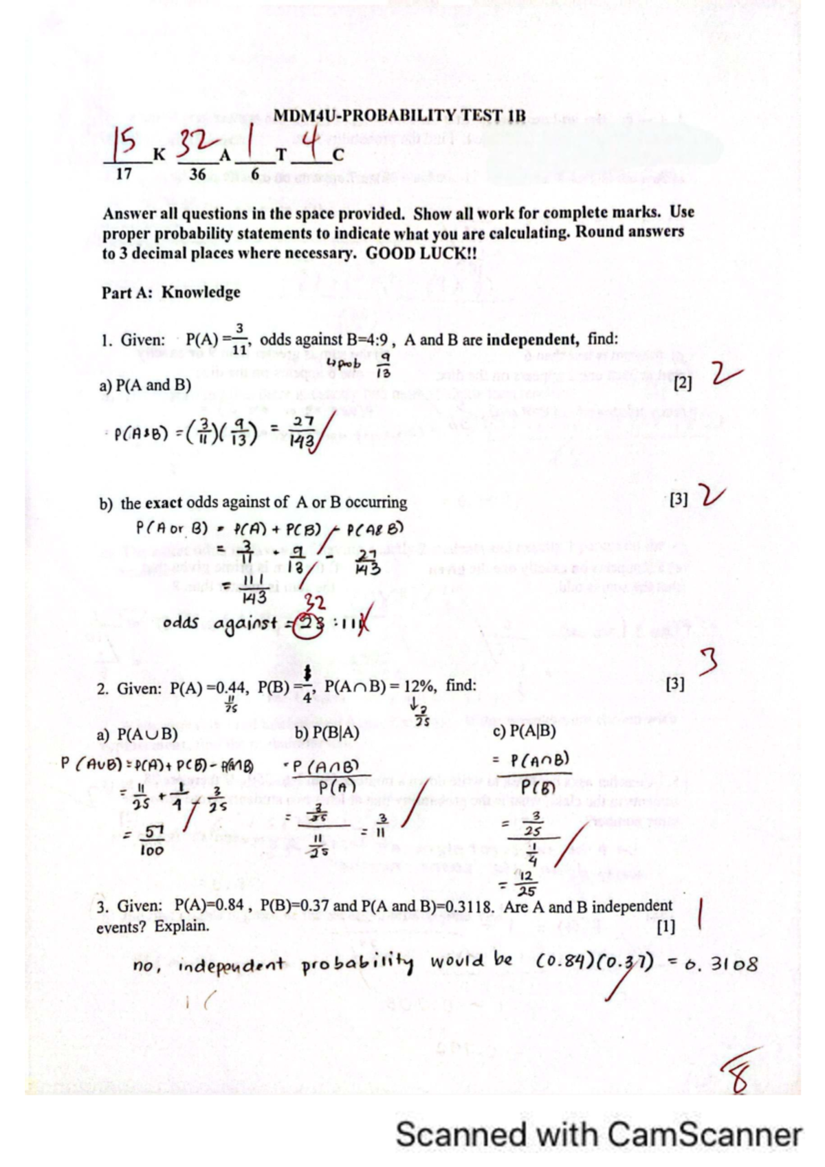 Probability Test 1B: Comprehensive Review and Solutions - Studocu