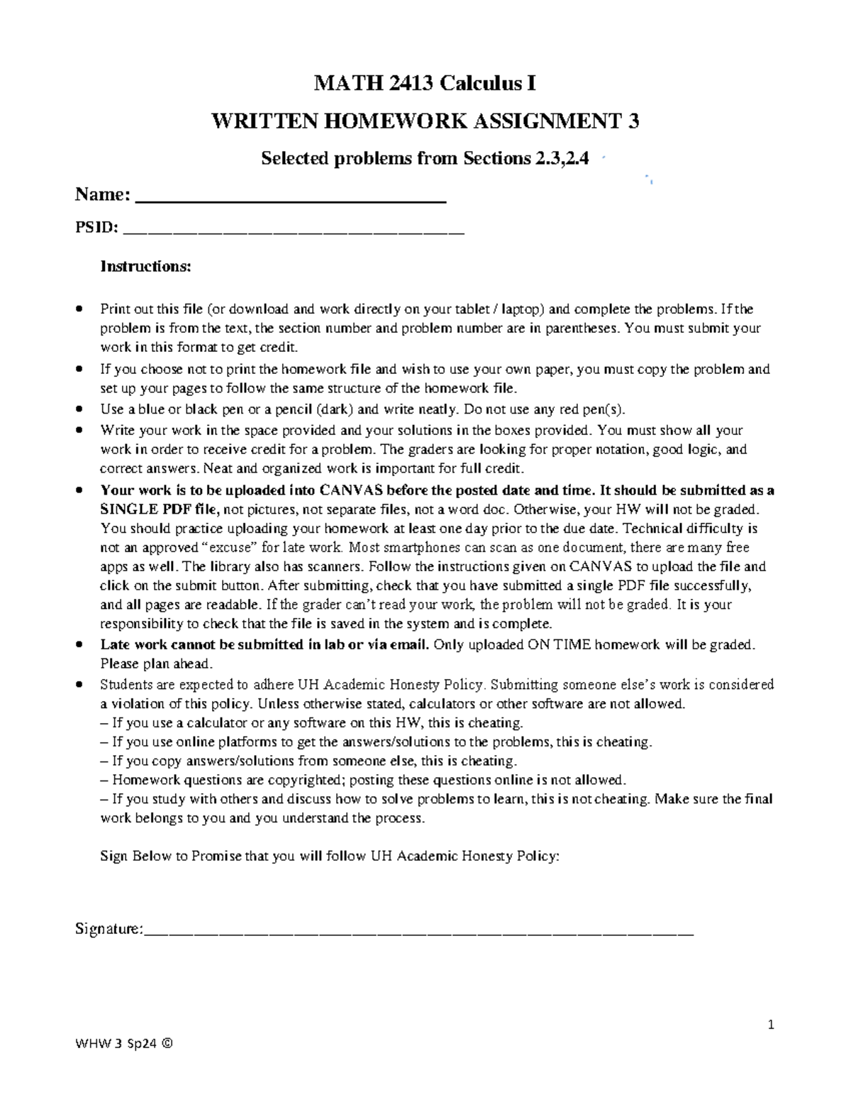Hw3 - curl - 1 MATH 2413 Calculus I WRITTEN HOMEWORK ASSIGNMENT 3 ...