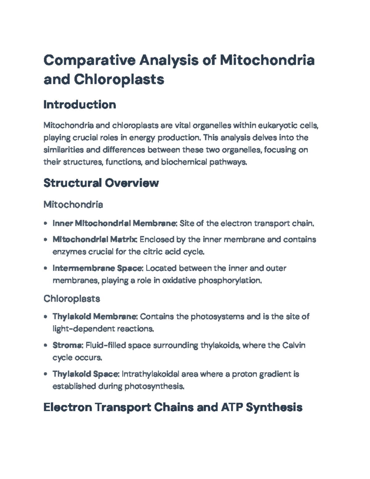 Comparative Analysis of Mitochondria and Chloroplasts in Eukaryotic ...