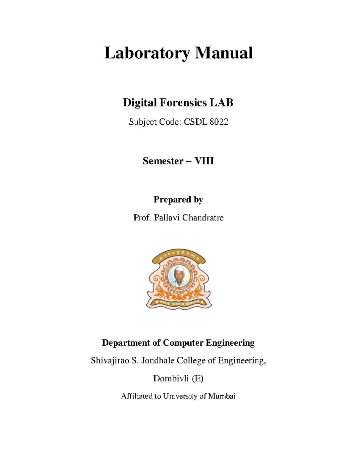 Digital Forensics Lab Manual for CSDL 8022 - Semester VIII (2023-24 ...