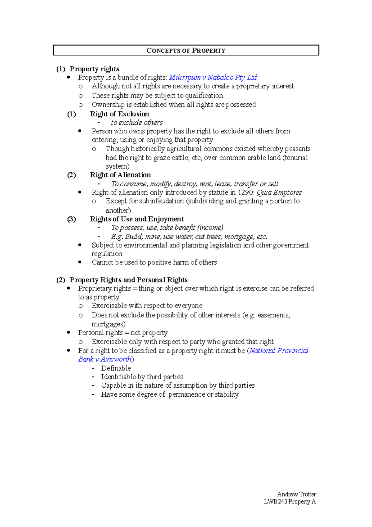 Ownership, Possession & Transfer - CONCEPTS OF PROPERTY (1) Property ...