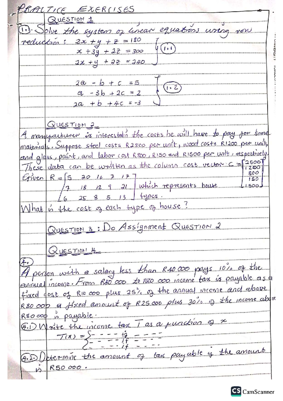 Practice Exercises: Linear Equations & Cost Analysis - Studocu