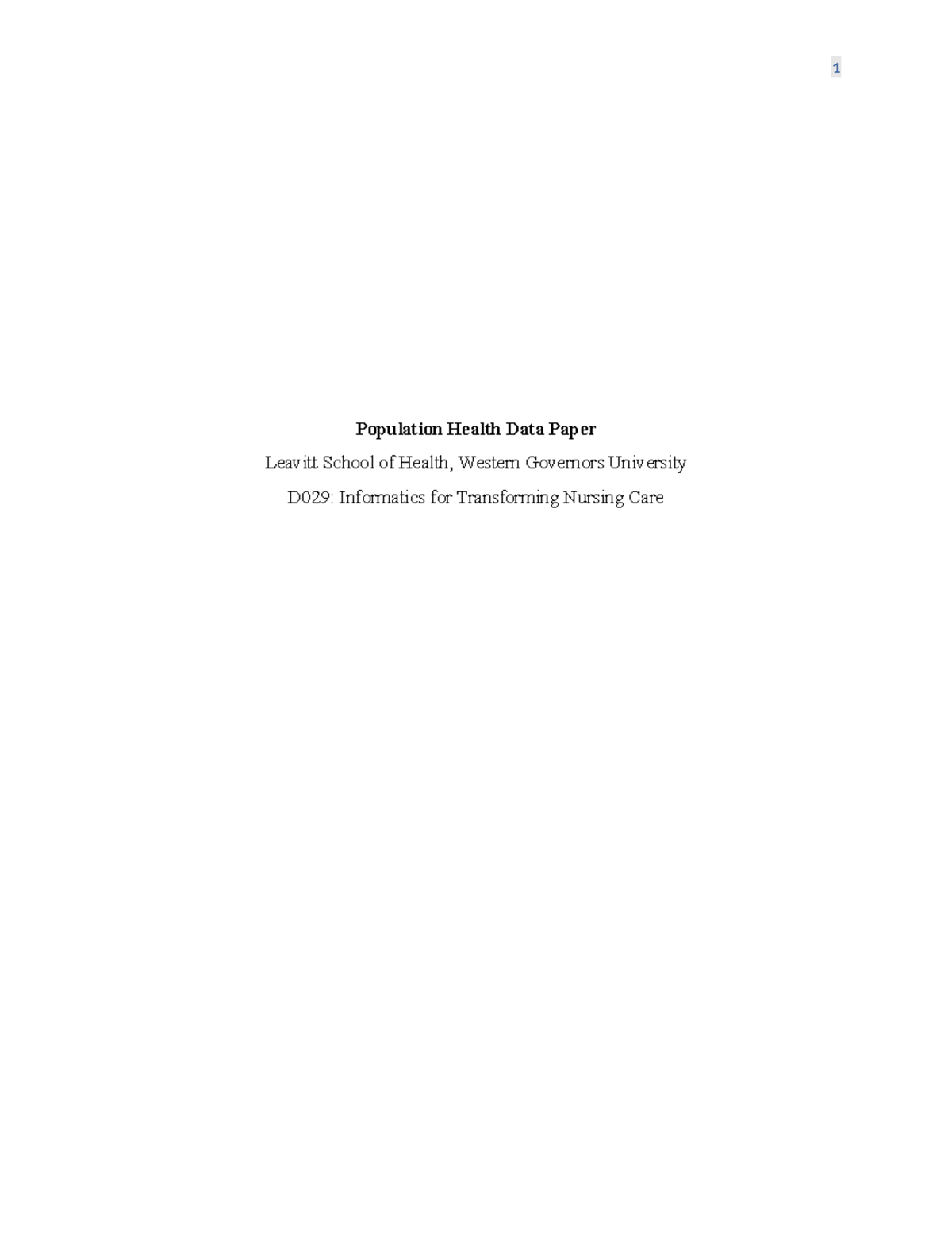D029 Population Health Data Paper for studdoc - Population Health Data ...