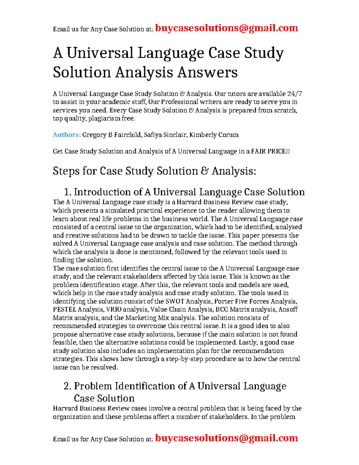 A Universal Language Case Study Solution Analysis - Our tutors are ...