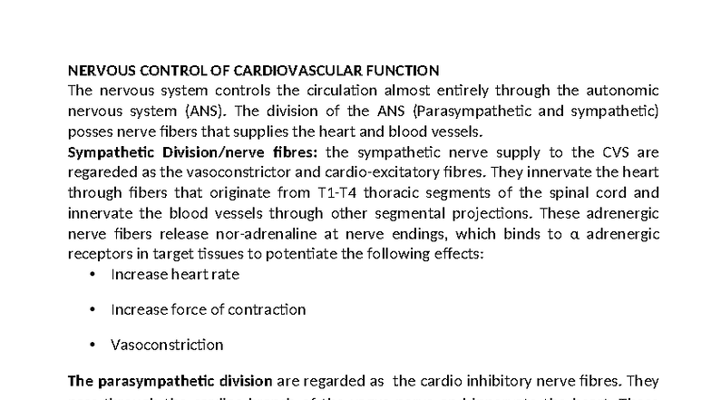 CVS 101: Nervous Control of Cardiovascular Function and Blood Pressure ...