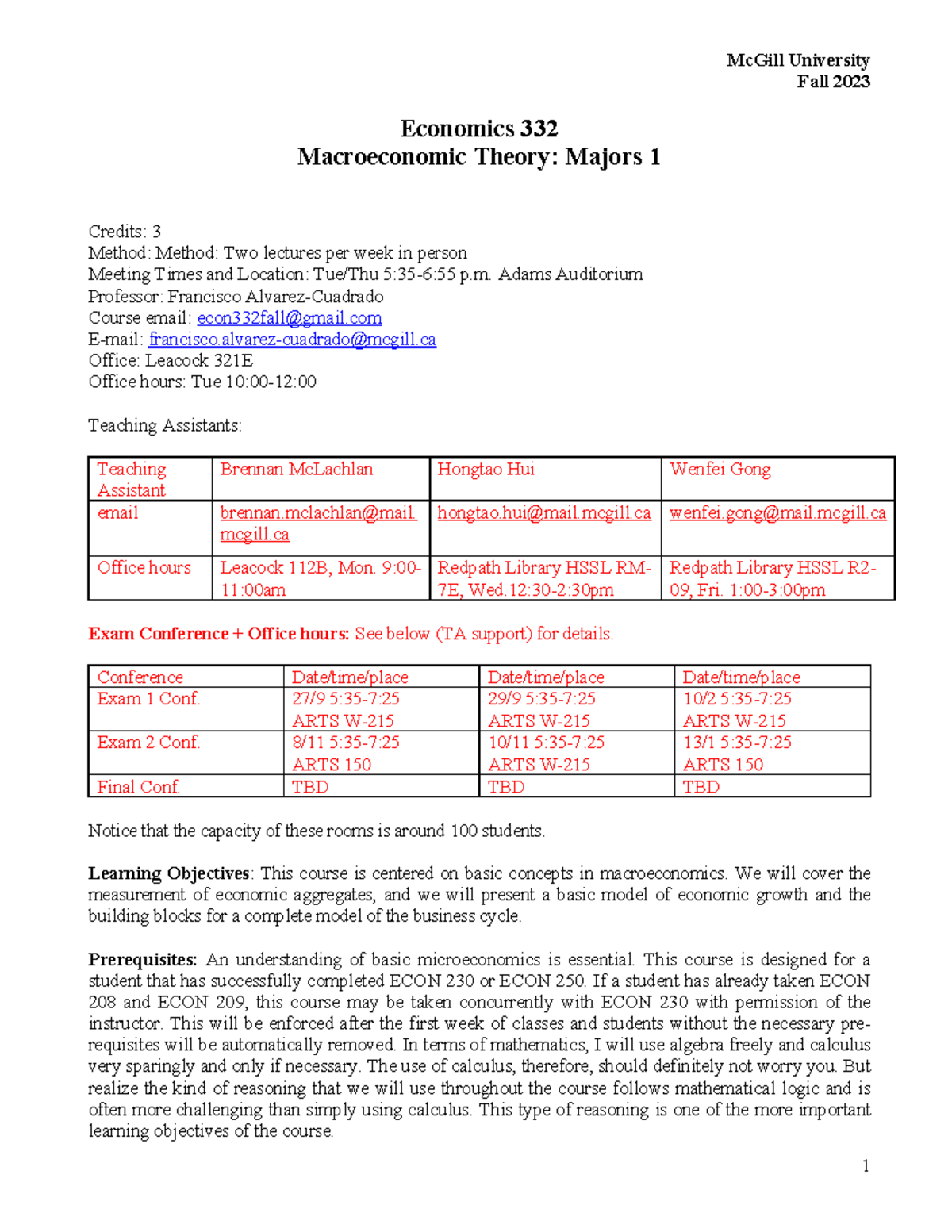 Economics 332 Syllabus: Macroeconomic Theory Fall 2023 - Studocu