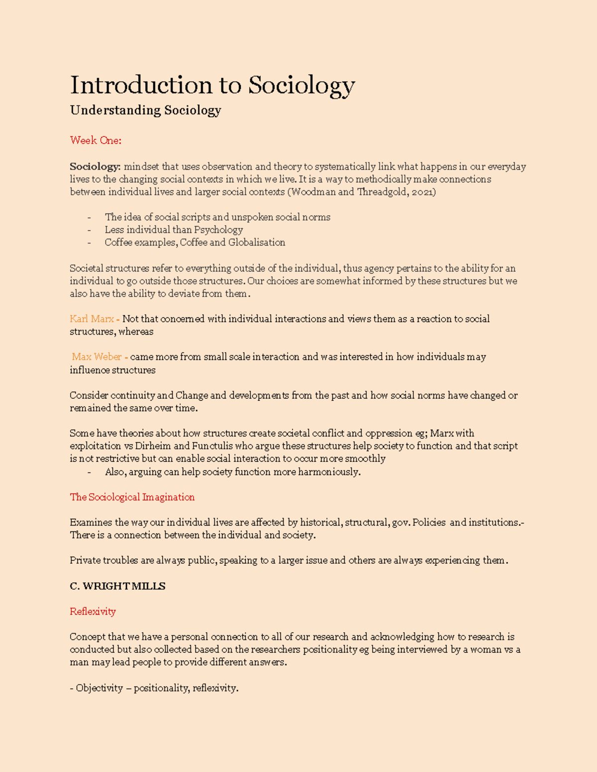 Week 1 lecture 1 - Intro notes :) - Introduction to Sociology ...
