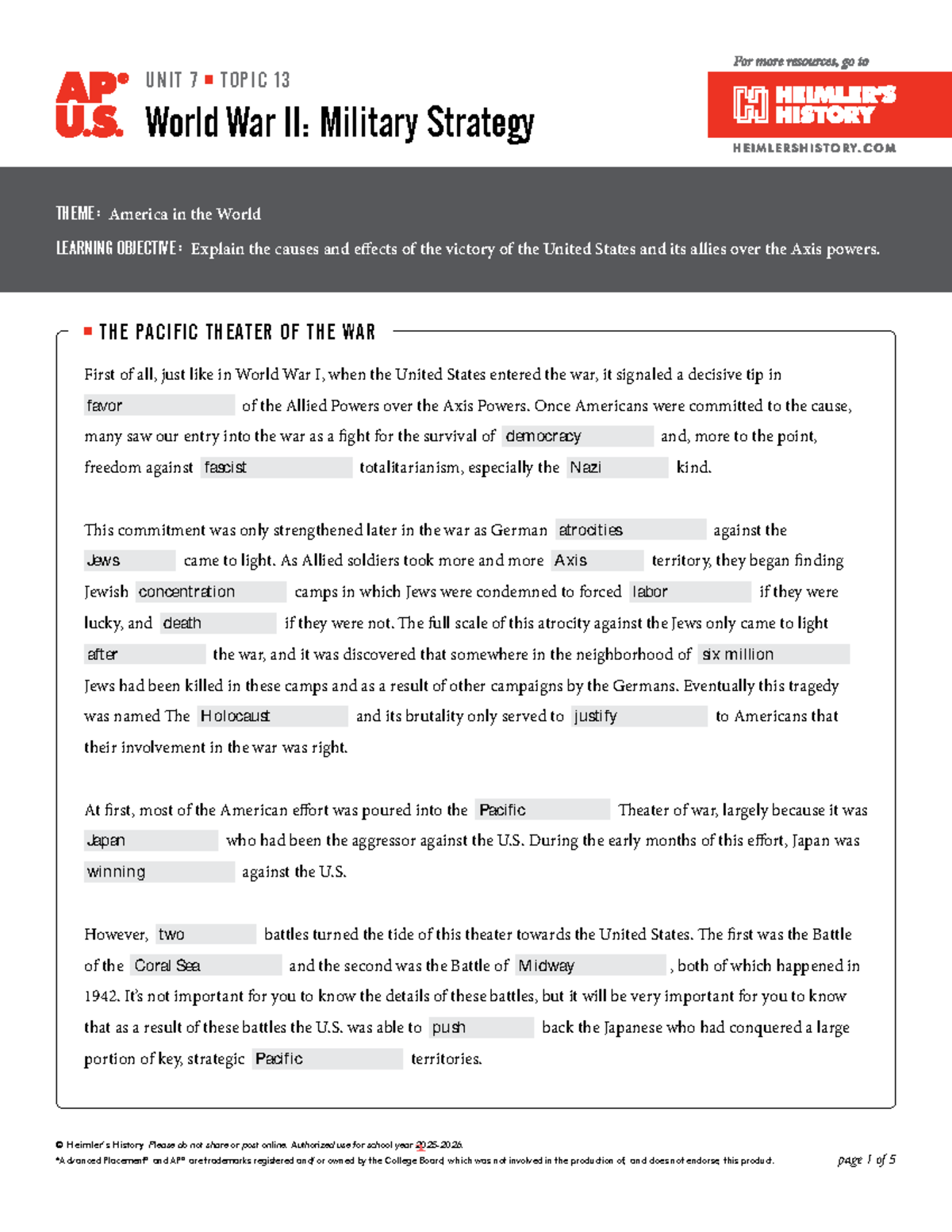 APUSH Unit 7 Topic 13: WWII Military Strategy Noteguide - Studocu