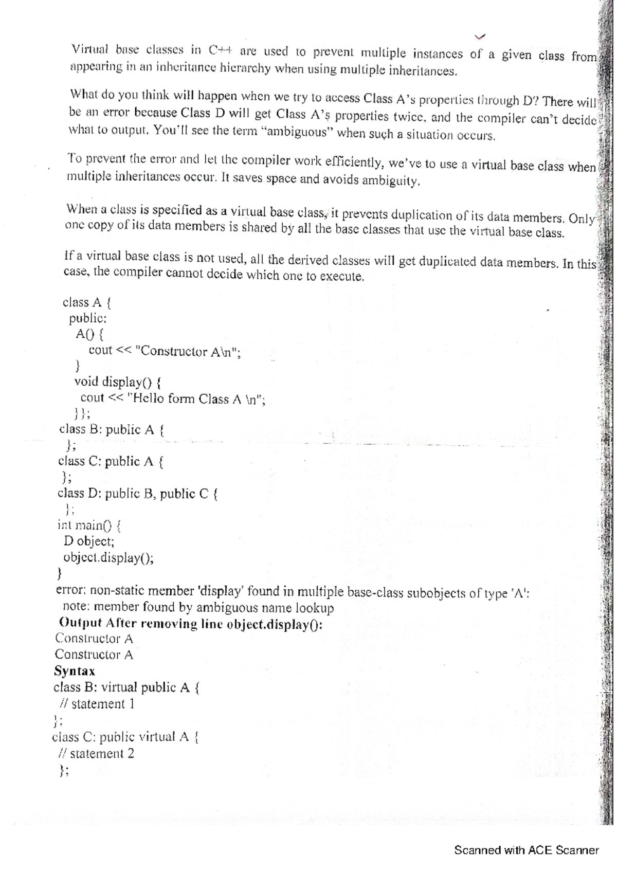 Virtual base class - What do you think will happen when we try to ...