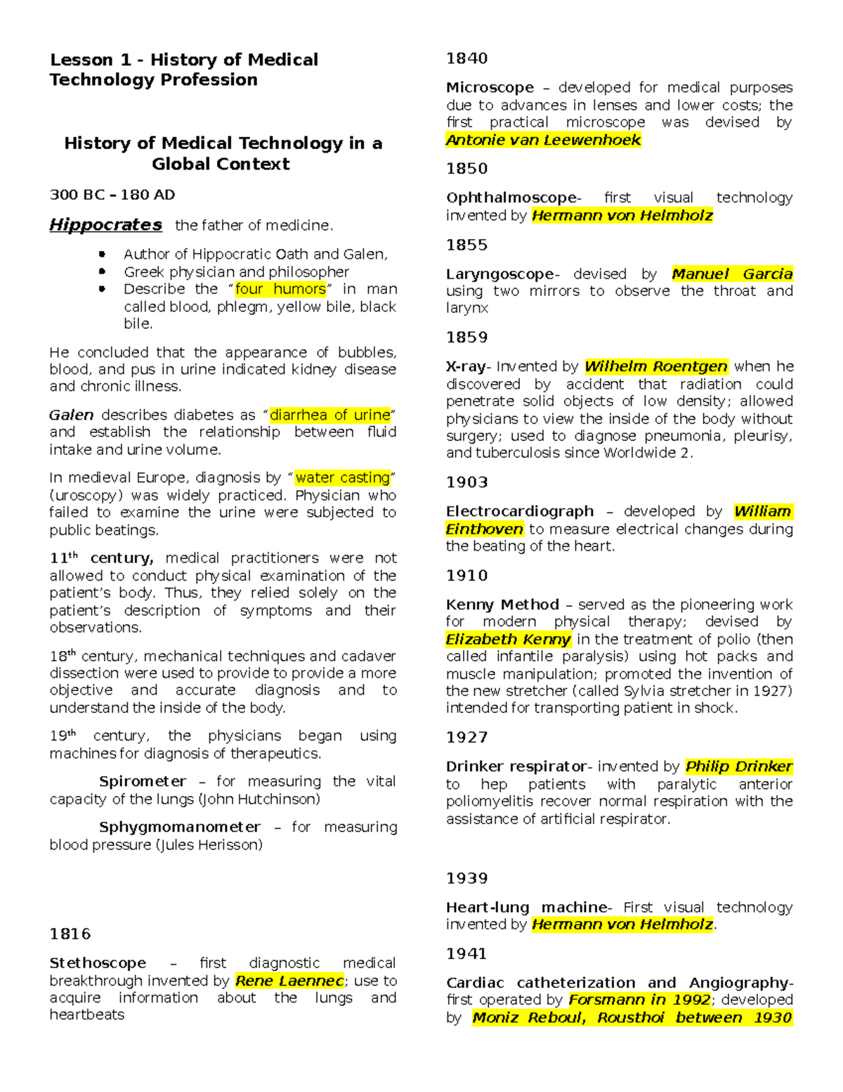 PMLS-1- Lesson 1-11: History and Evolution of Medical Technology - Studocu