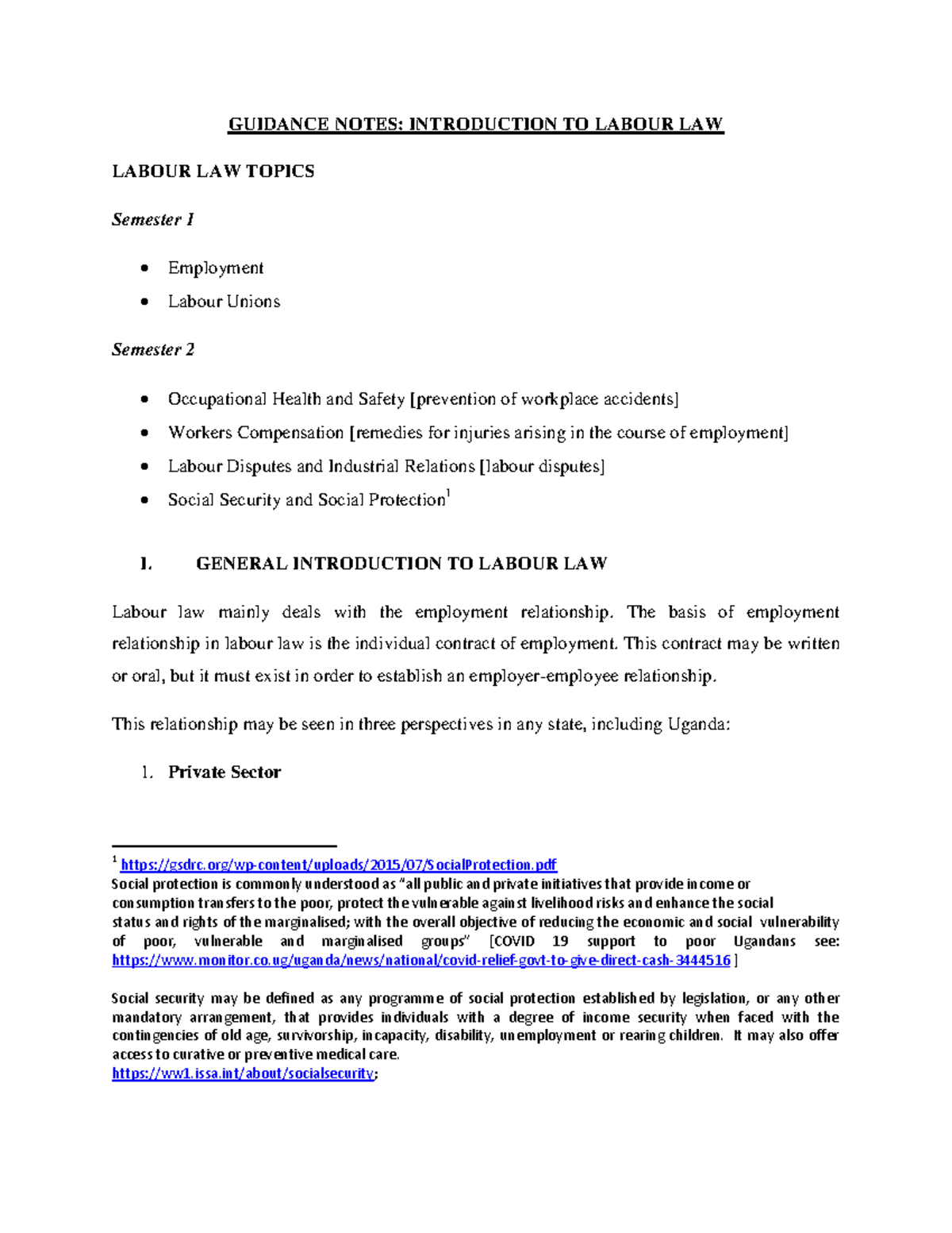 Labour Law Guidance Notes: Key Topics & Concepts (Semester 1 & 2) - Studocu