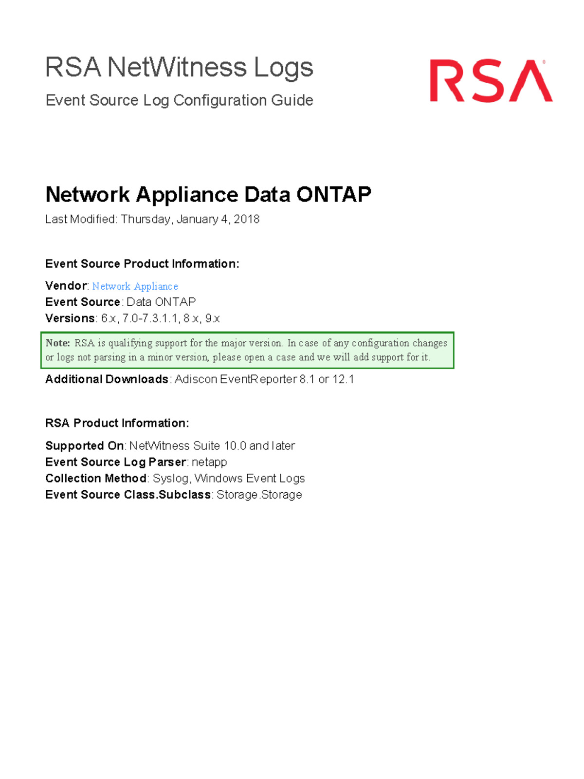 NetApp Data ONTAP Configuration Guide for RSA NetWitness Suite - Studocu
