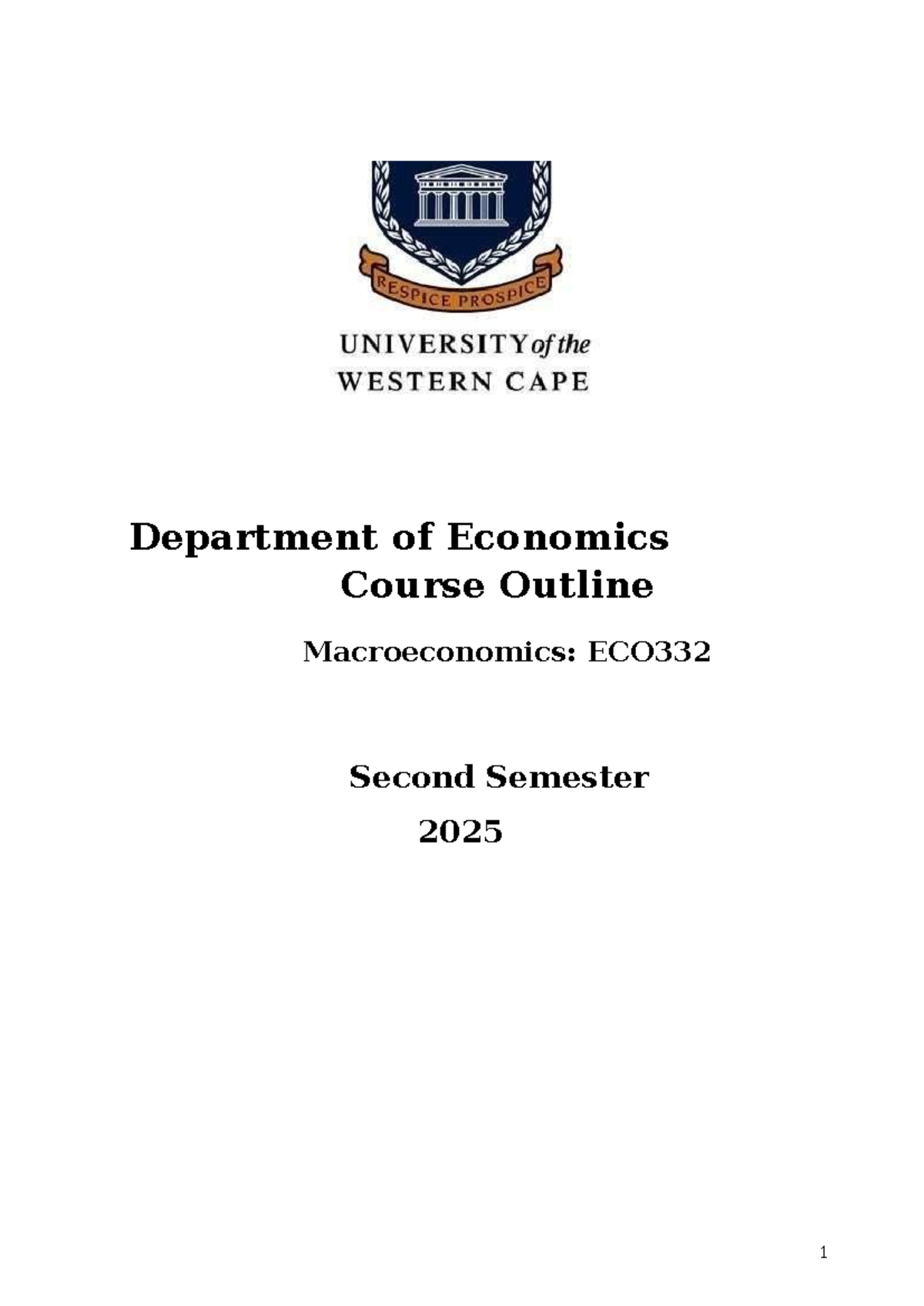 ECO332 Macroeconomics Course Outline for Second Semester 2025 - Studocu