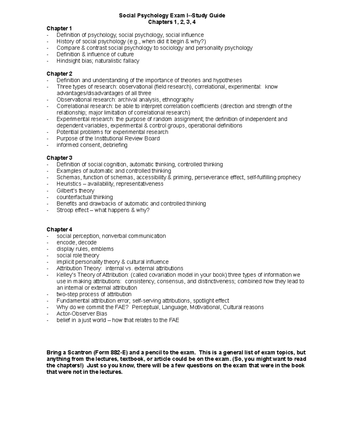 Social Psychology Study Guide for Exam 1 (Ch. 1-4) - Studocu