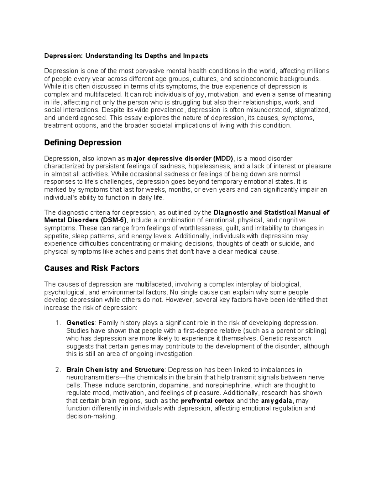 Depression: Exploring Causes, Symptoms, and Treatments - Studocu