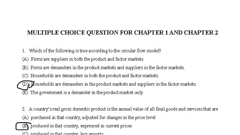 Multiple Choice Questions for ECON 101: Chapters 1 & 2 - Studocu