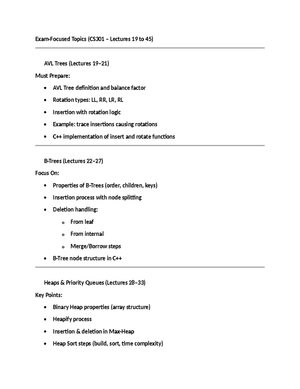 CS301 Short Notes: AVL Trees, Heaps, and Graph Traversals - Studocu image.