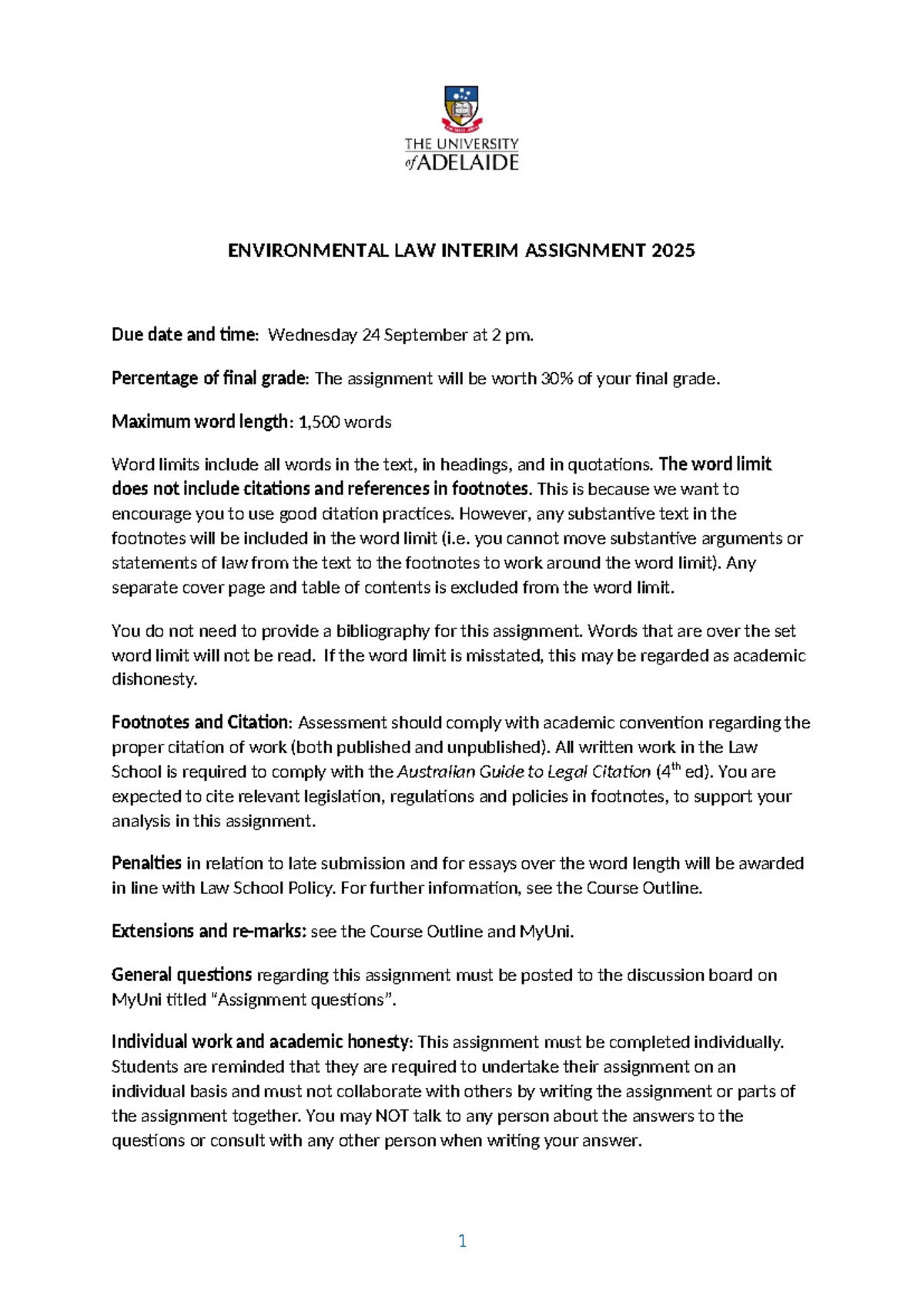 Environmental Law Interim Assignment 2025: Guidelines and Requirements ...